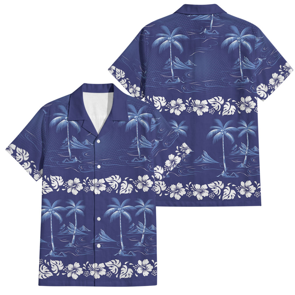 Blue Hawaii Palm Tree Hibiscus Family Matching Mermaid Dress and Hawaiian Shirt Fantasy Summer Vibe
