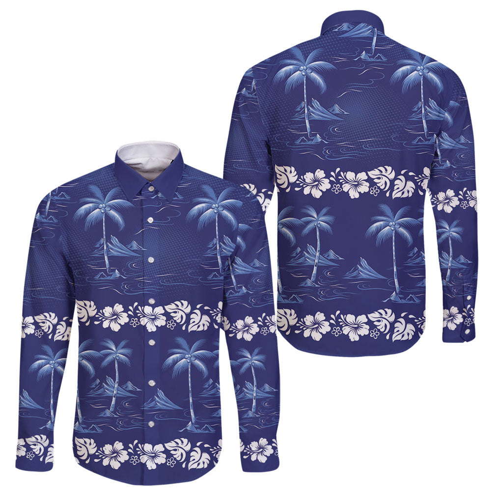 Blue Hawaii Palm Tree Hibiscus Family Matching Mermaid Dress and Hawaiian Shirt Fantasy Summer Vibe