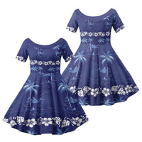 Blue Hawaii Palm Tree Hibiscus Family Matching Mermaid Dress and Hawaiian Shirt Fantasy Summer Vibe