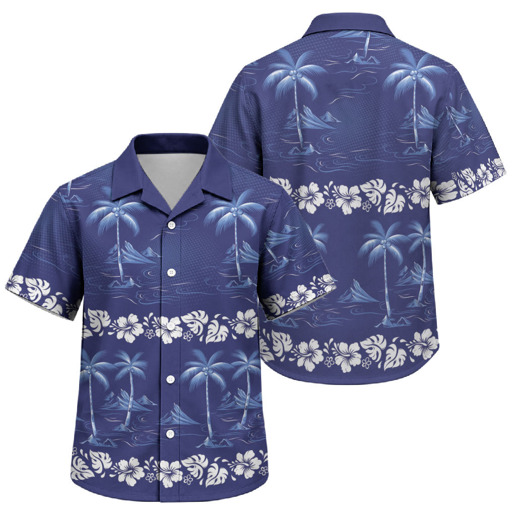 Blue Hawaii Palm Tree Hibiscus Family Matching Mermaid Dress and Hawaiian Shirt Fantasy Summer Vibe
