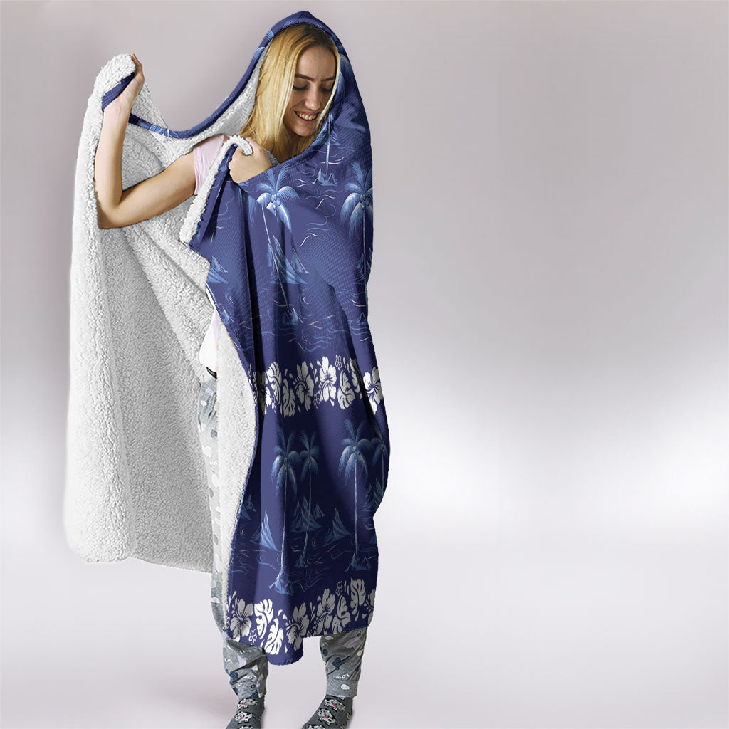 Blue Hawaii Palm Tree Hibiscus Hooded Blanket Fantasy Summer Vibe LT01 - Polynesian Pride