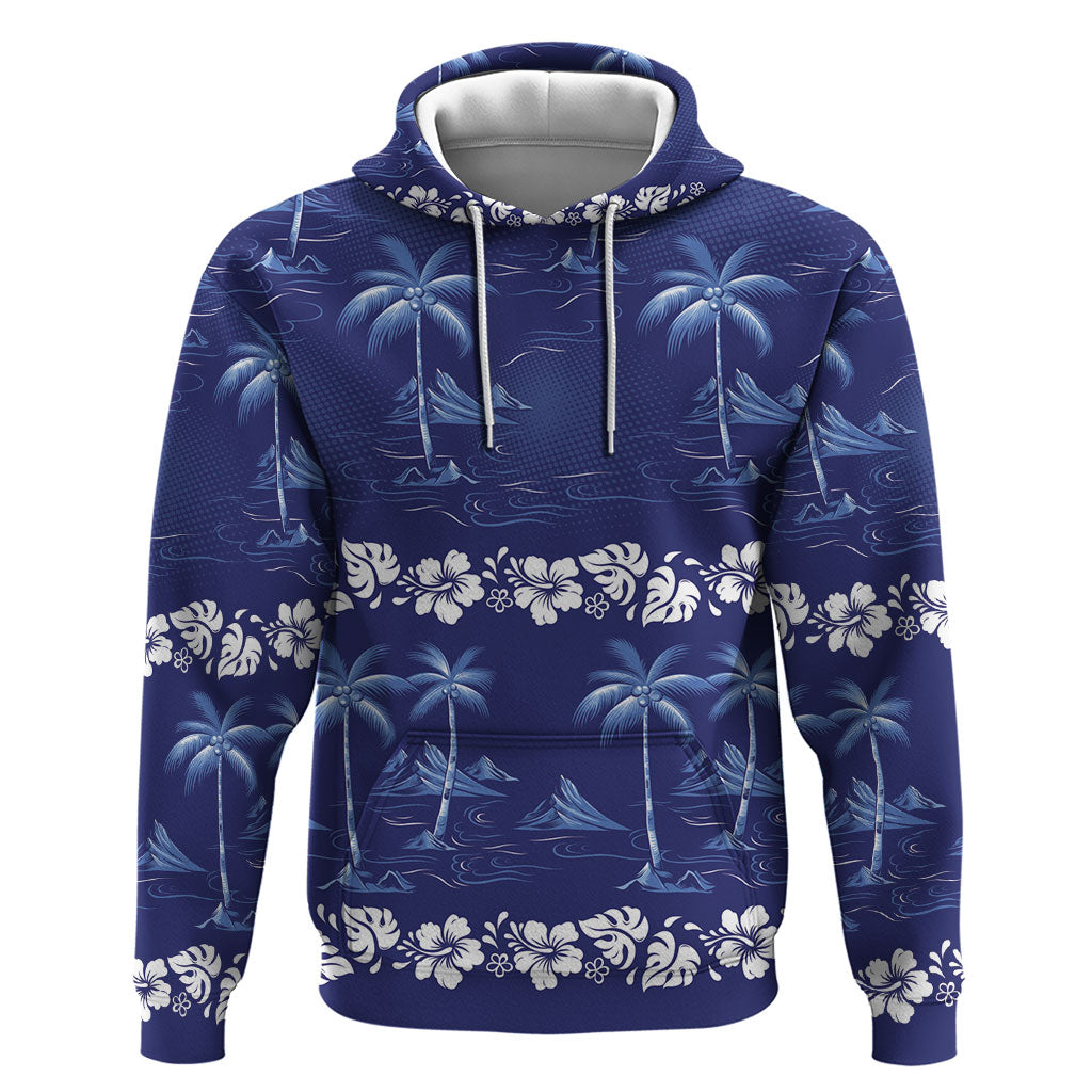 Blue Hawaii Palm Tree Hibiscus Hoodie Fantasy Summer Vibe