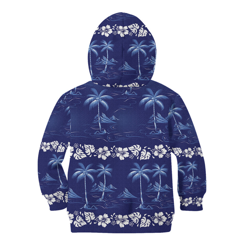 Blue Hawaii Palm Tree Hibiscus Kid Hoodie Fantasy Summer Vibe