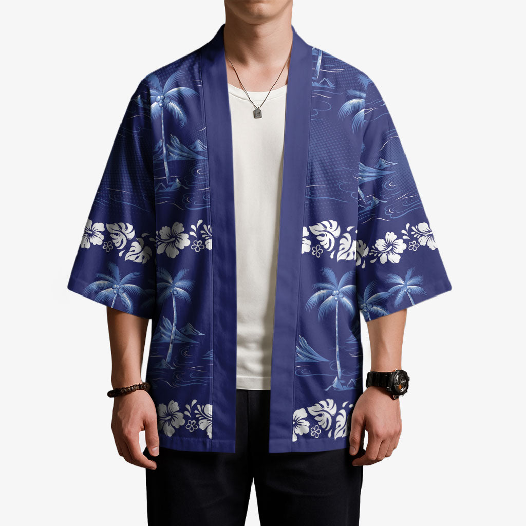Blue Hawaii Palm Tree Hibiscus Kimono Fantasy Summer Vibe LT01 - Polynesian Pride