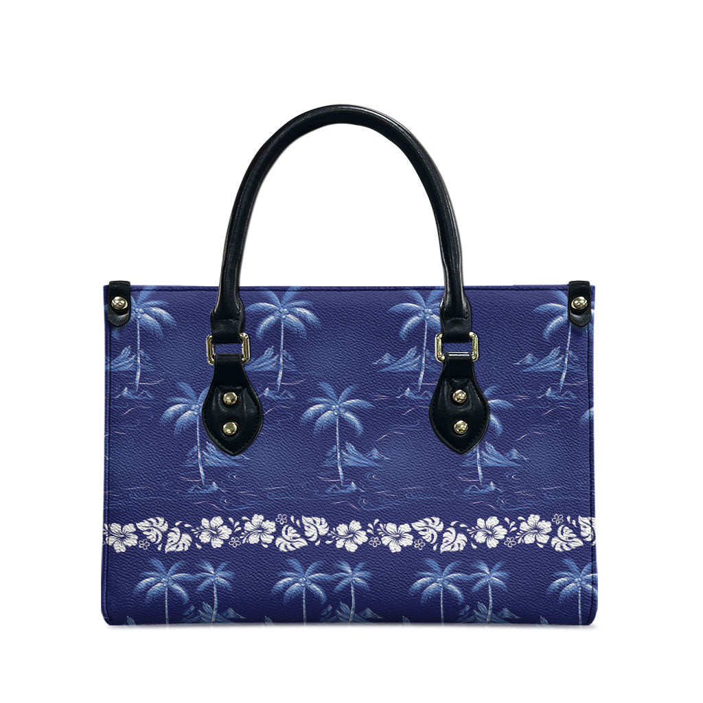 Blue Hawaii Palm Tree Hibiscus Leather Bag Fantasy Summer Vibe LT01 - Polynesian Pride