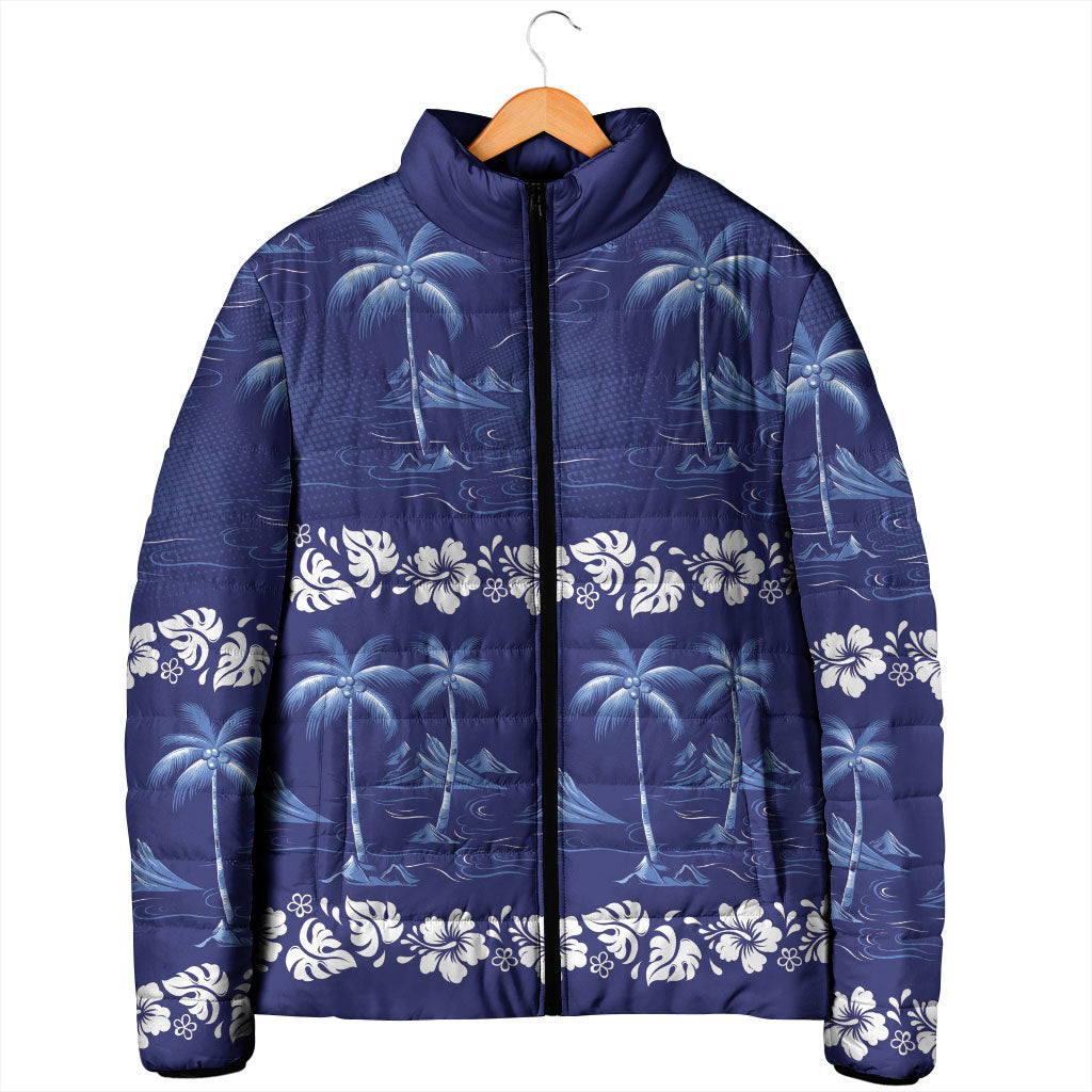 Blue Hawaii Palm Tree Hibiscus Padded Jacket Fantasy Summer Vibe LT01 - Polynesian Pride
