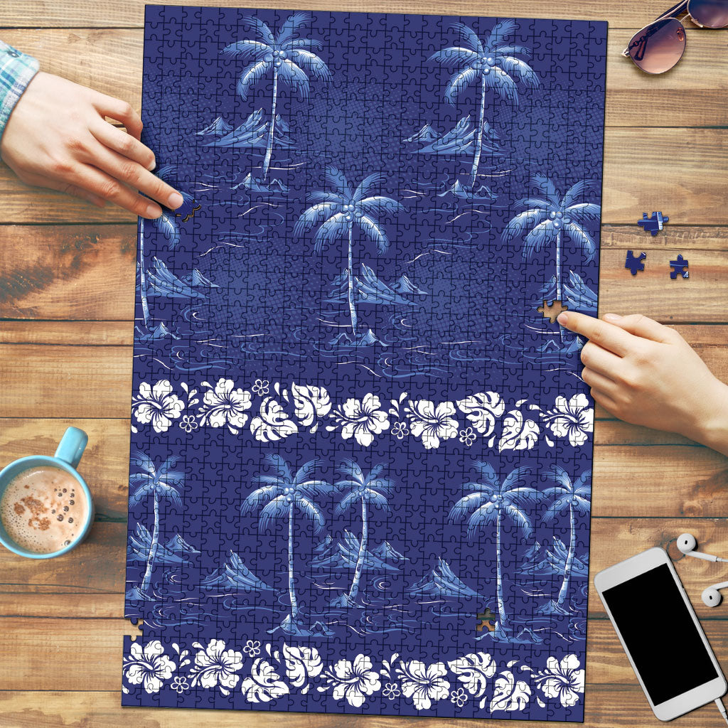 Blue Hawaii Palm Tree Hibiscus Puzzle Fantasy Summer Vibe