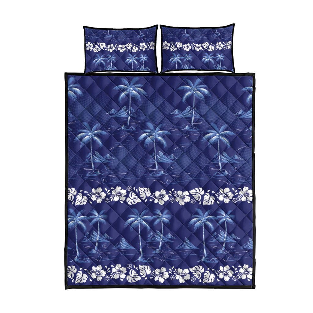 Blue Hawaii Palm Tree Hibiscus Quilt Bed Set Fantasy Summer Vibe LT01 - Polynesian Pride