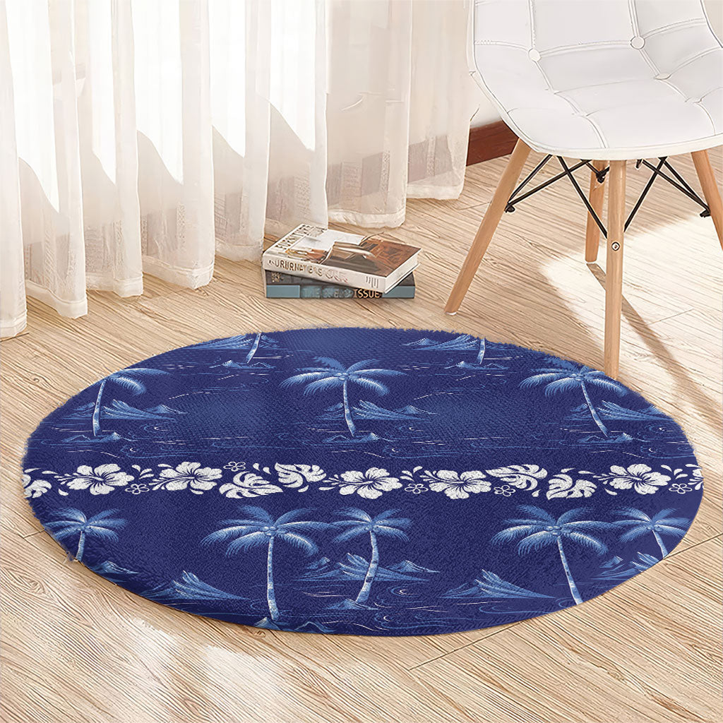 Blue Hawaii Palm Tree Hibiscus Round Carpet Fantasy Summer Vibe LT01 - Polynesian Pride