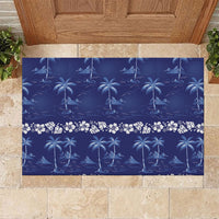 Blue Hawaii Palm Tree Hibiscus Rubber Doormat Fantasy Summer Vibe LT01 Blue - Polynesian Pride
