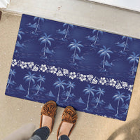 Blue Hawaii Palm Tree Hibiscus Rubber Doormat Fantasy Summer Vibe LT01 - Polynesian Pride
