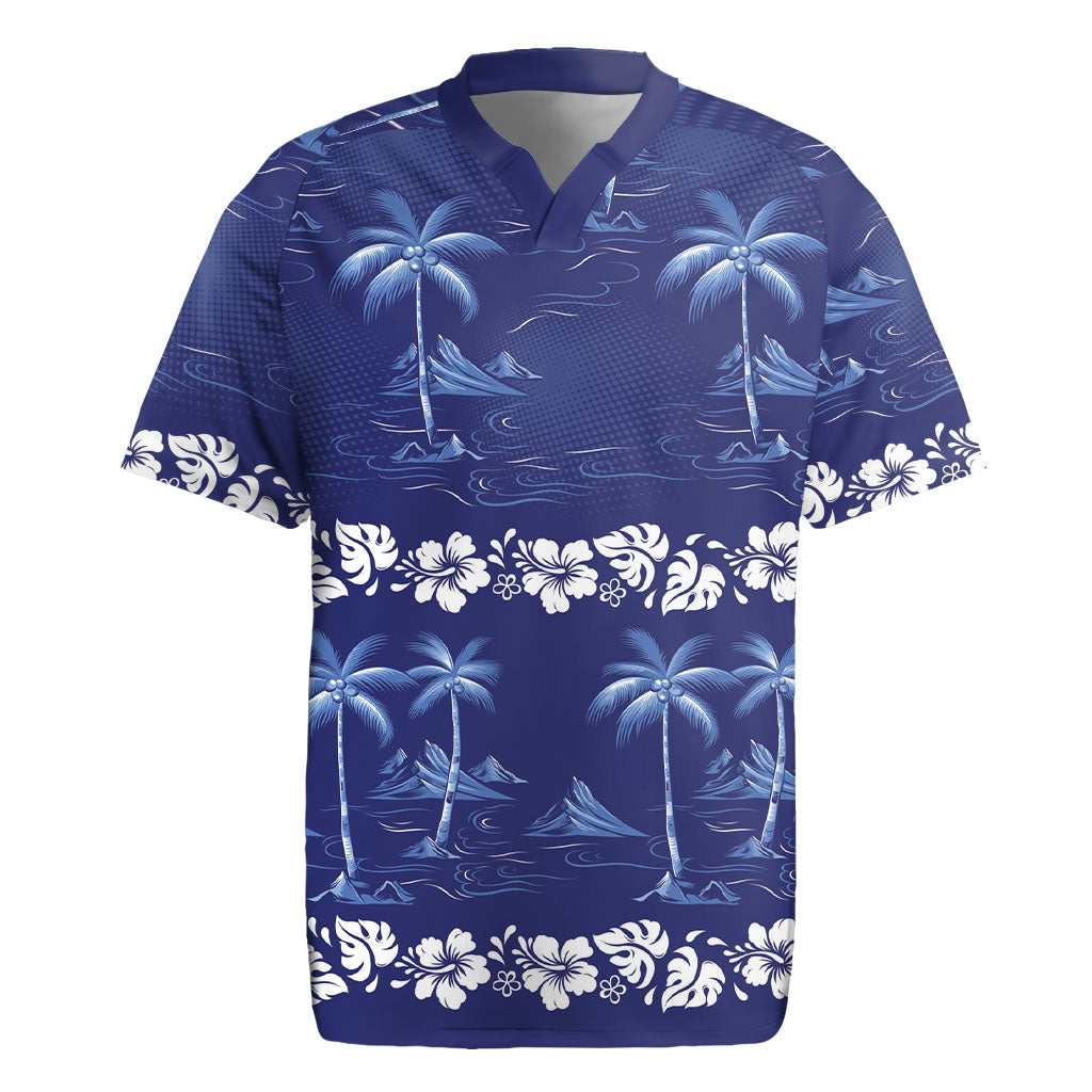 Blue Hawaii Palm Tree Hibiscus Rugby Jersey Fantasy Summer Vibe