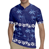 Blue Hawaii Palm Tree Hibiscus Rugby Jersey Fantasy Summer Vibe