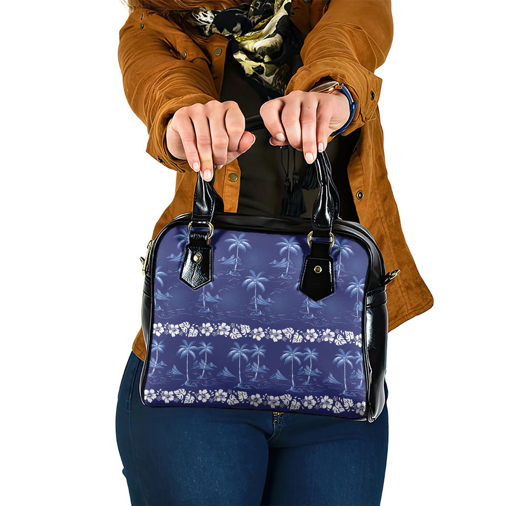 Blue Hawaii Palm Tree Hibiscus Shoulder Handbag Fantasy Summer Vibe LT01 One Size Blue - Polynesian Pride