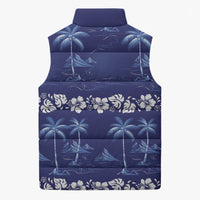 Blue Hawaii Palm Tree Hibiscus Sleeveless Puffer Jacket Fantasy Summer Vibe LT01 - Polynesian Pride