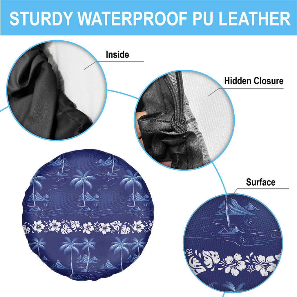 Blue Hawaii Palm Tree Hibiscus Spare Tire Cover Fantasy Summer Vibe LT01 - Polynesian Pride