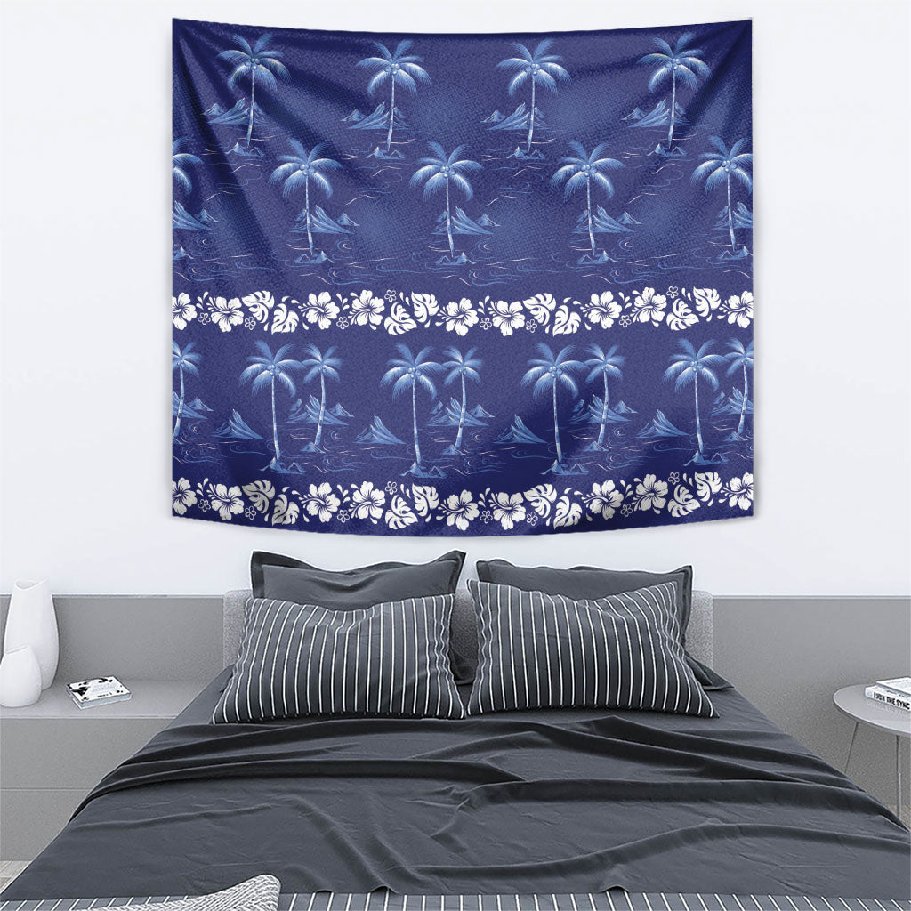 Blue Hawaii Palm Tree Hibiscus Tapestry Fantasy Summer Vibe LT01 - Polynesian Pride