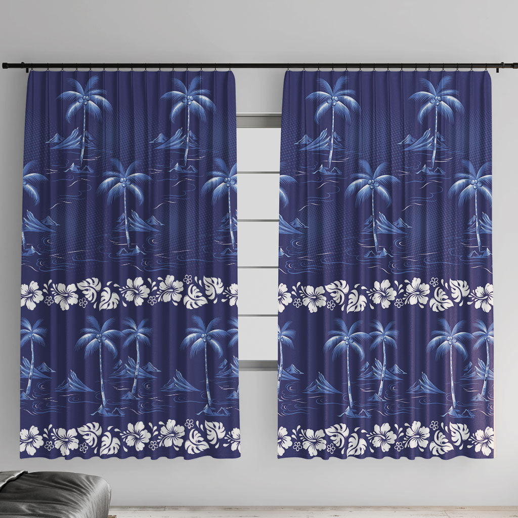 Blue Hawaii Palm Tree Hibiscus Window Curtain Fantasy Summer Vibe LT01 With Hooks Blue - Polynesian Pride