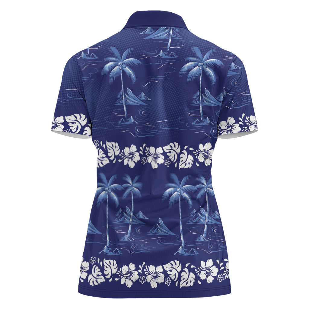 Blue Hawaii Palm Tree Hibiscus Women Polo Shirt Fantasy Summer Vibe LT01 - Polynesian Pride