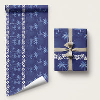 Blue Hawaii Palm Tree Hibiscus Wrapping Paper Fantasy Summer Vibe LT01 58" × 23" Blue - Polynesian Pride