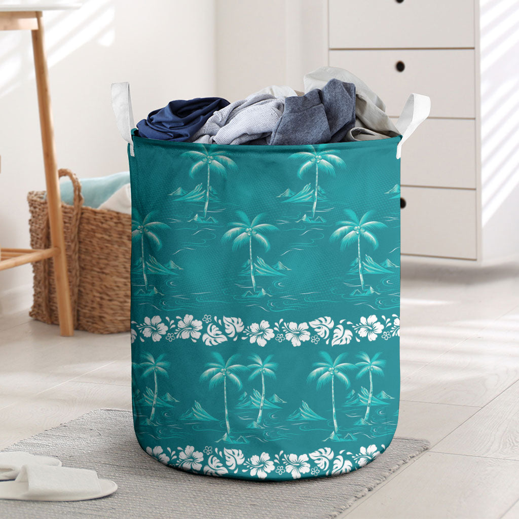 Cyan Hawaii Palm Tree Hibiscus Laundry Basket Fantasy Summer Vibe LT01 Cyan - Polynesian Pride