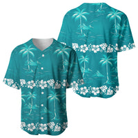 Cyan Hawaii Palm Tree Hibiscus Baseball Jersey Fantasy Summer Vibe