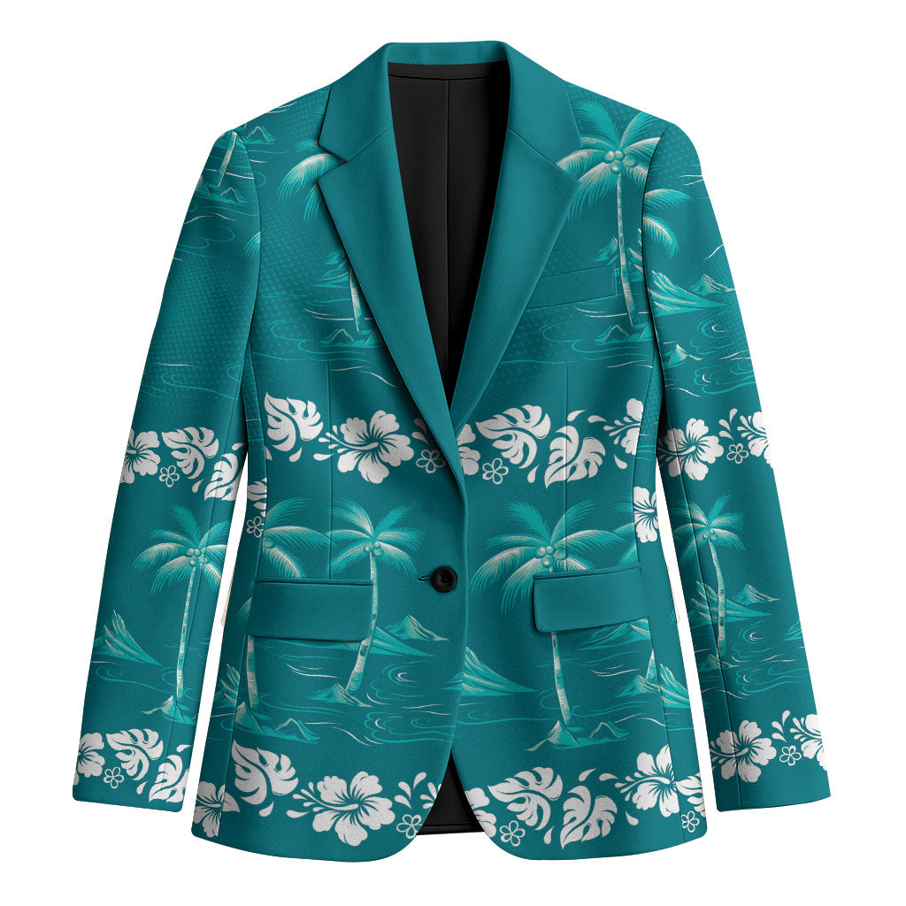 Cyan Hawaii Palm Tree Hibiscus Blazer Fantasy Summer Vibe LT01 Unisex Cyan - Polynesian Pride