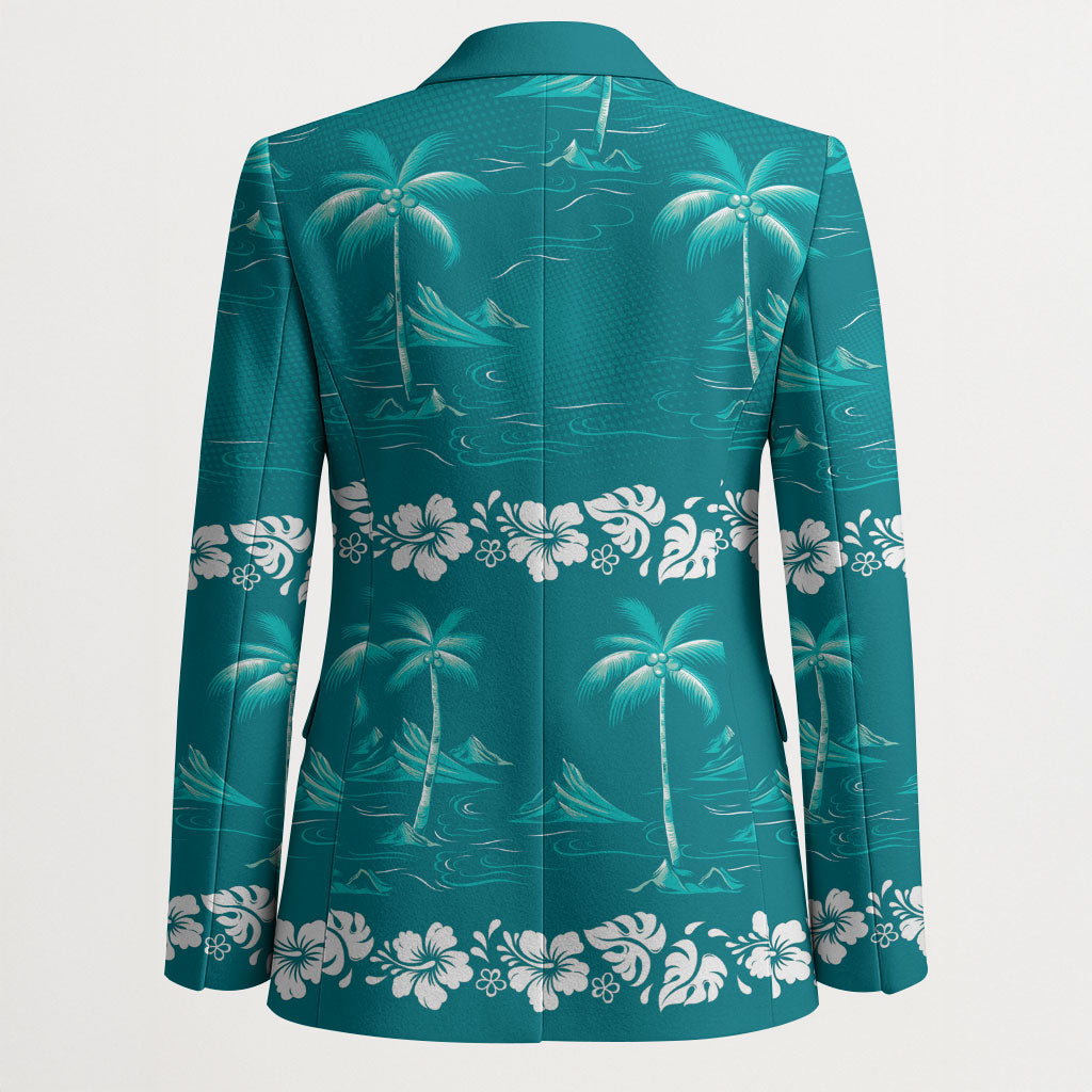 Cyan Hawaii Palm Tree Hibiscus Blazer Fantasy Summer Vibe LT01 - Polynesian Pride