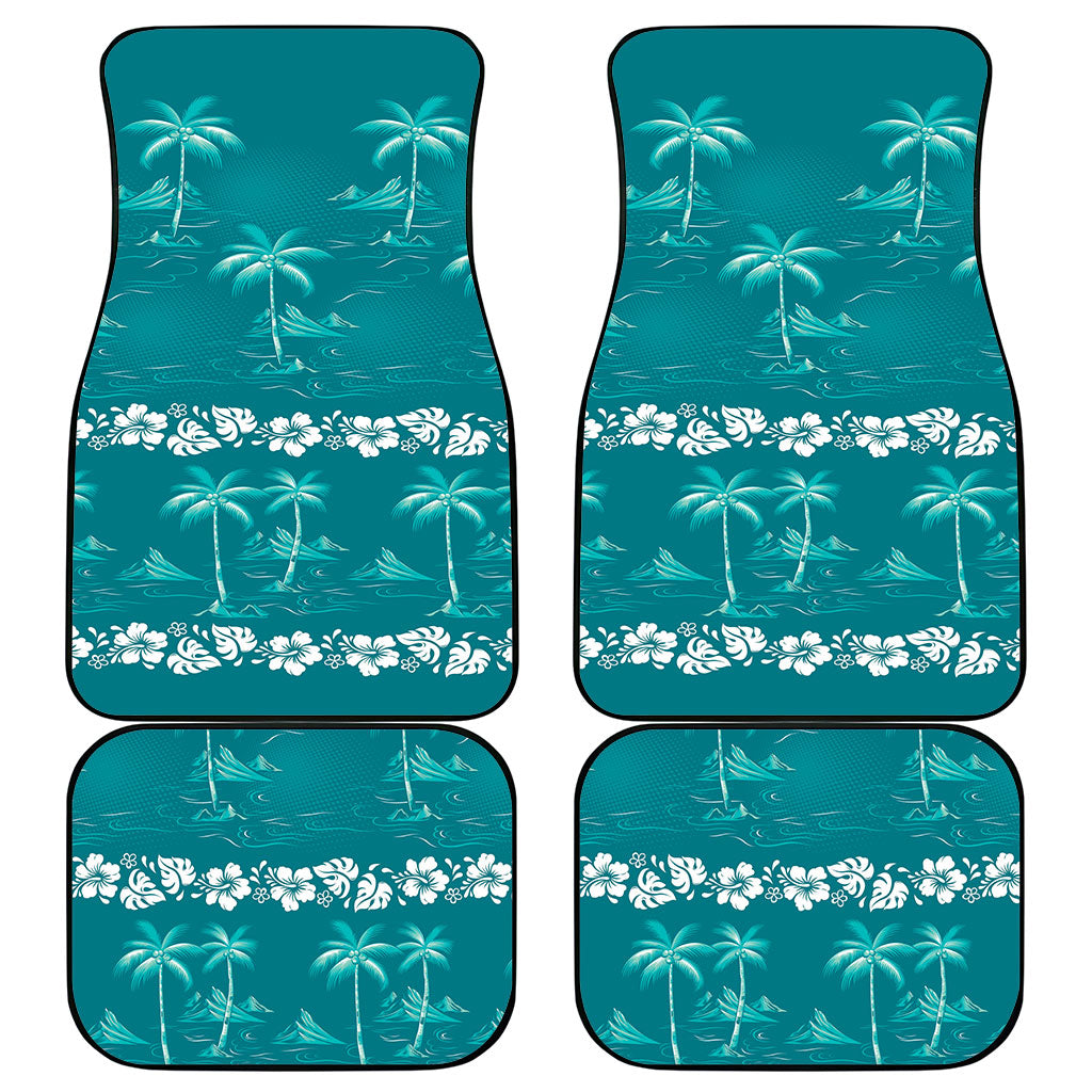Cyan Hawaii Palm Tree Hibiscus Car Mats Fantasy Summer Vibe LT01 - Polynesian Pride