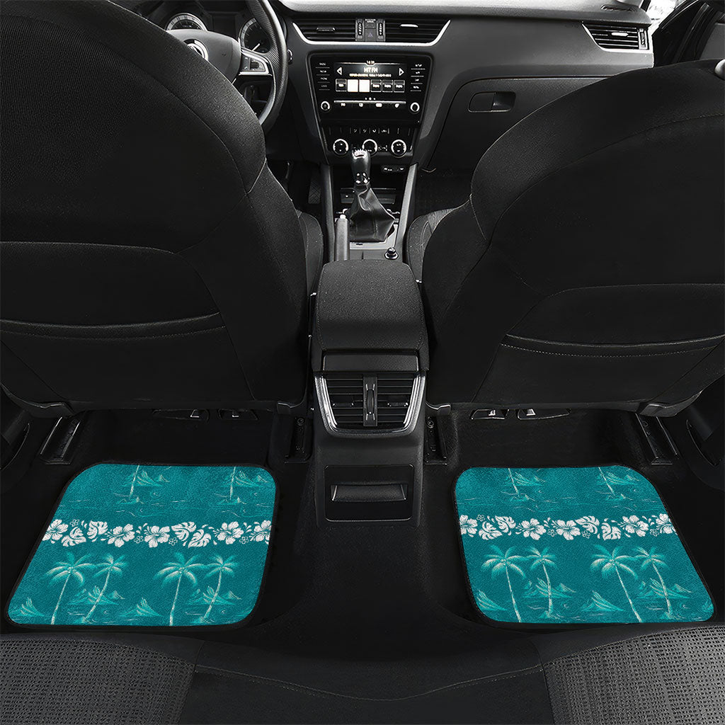 Cyan Hawaii Palm Tree Hibiscus Car Mats Fantasy Summer Vibe LT01 Set 2pcs - Back Cyan - Polynesian Pride