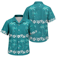 Cyan Hawaii Palm Tree Hibiscus Family Matching Long Sleeve Bodycon Dress and Hawaiian Shirt Fantasy Summer Vibe LT01 Son's Shirt Cyan - Polynesian Pride