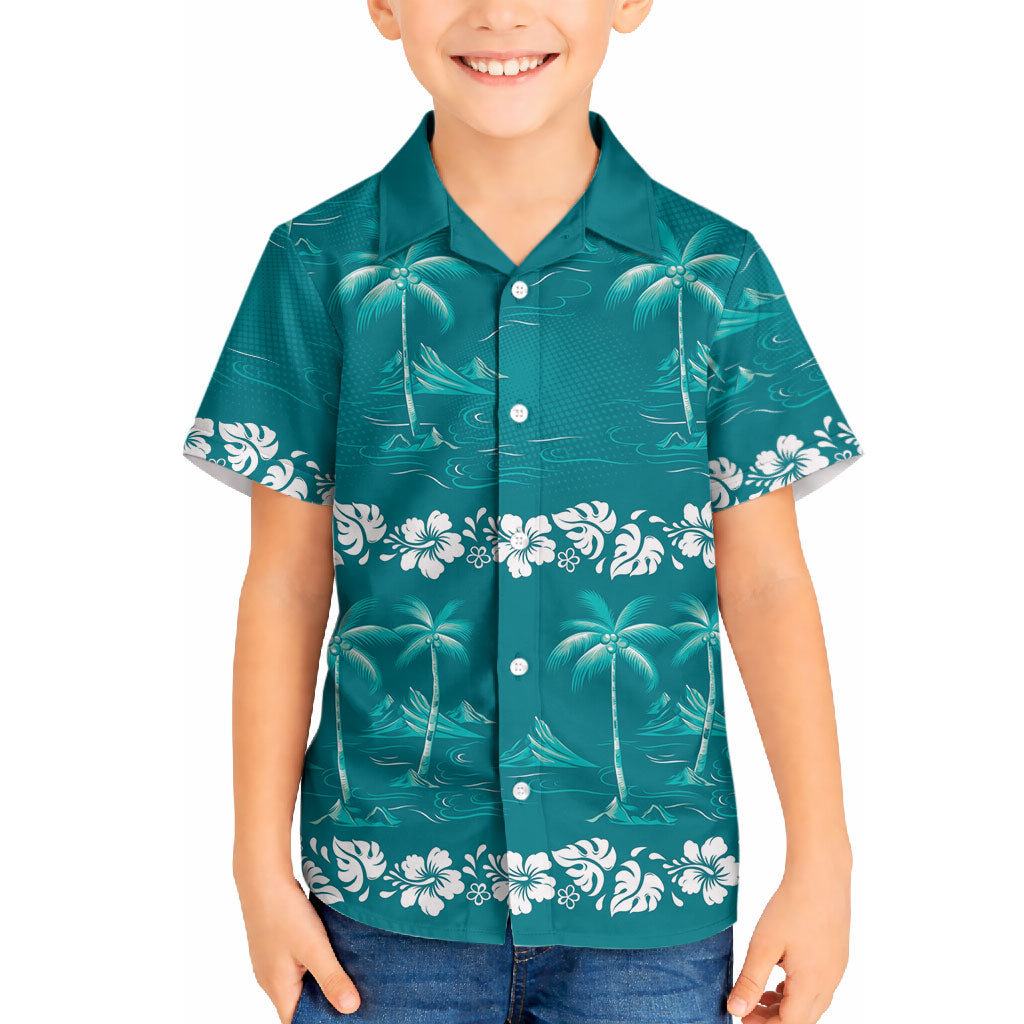 Cyan Hawaii Palm Tree Hibiscus Hawaiian Shirt Fantasy Summer Vibe LT01 - Polynesian Pride