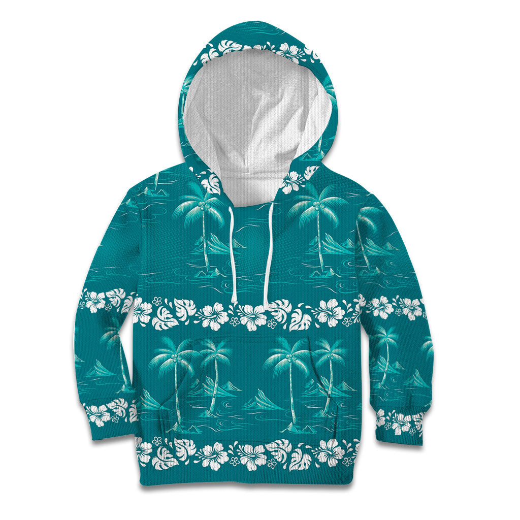 Cyan Hawaii Palm Tree Hibiscus Kid Hoodie Fantasy Summer Vibe