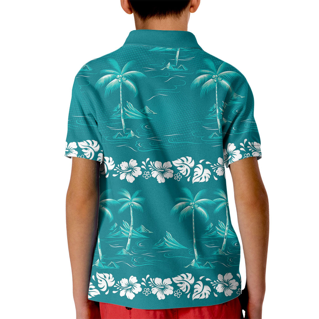 Cyan Hawaii Palm Tree Hibiscus Kid Polo Shirt Fantasy Summer Vibe LT01 - Polynesian Pride