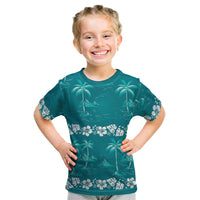 Cyan Hawaii Palm Tree Hibiscus Kid T Shirt Fantasy Summer Vibe LT01 Cyan - Polynesian Pride