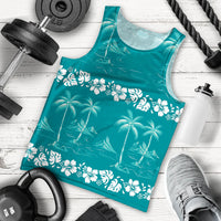 Cyan Hawaii Palm Tree Hibiscus Men Tank Top Fantasy Summer Vibe LT01 - Polynesian Pride