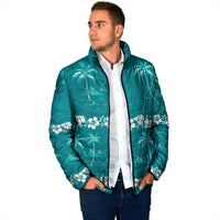 Cyan Hawaii Palm Tree Hibiscus Padded Jacket Fantasy Summer Vibe