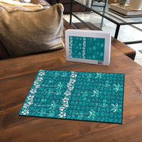 Cyan Hawaii Palm Tree Hibiscus Puzzle Fantasy Summer Vibe