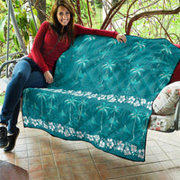 Cyan Hawaii Palm Tree Hibiscus Quilt Fantasy Summer Vibe LT01 - Polynesian Pride