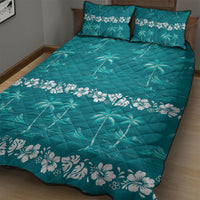 Cyan Hawaii Palm Tree Hibiscus Quilt Bed Set Fantasy Summer Vibe LT01 - Polynesian Pride