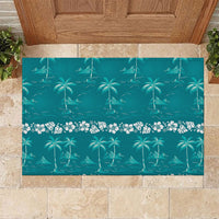 Cyan Hawaii Palm Tree Hibiscus Rubber Doormat Fantasy Summer Vibe LT01 Cyan - Polynesian Pride