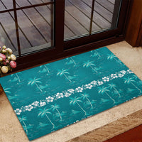 Cyan Hawaii Palm Tree Hibiscus Rubber Doormat Fantasy Summer Vibe LT01 - Polynesian Pride