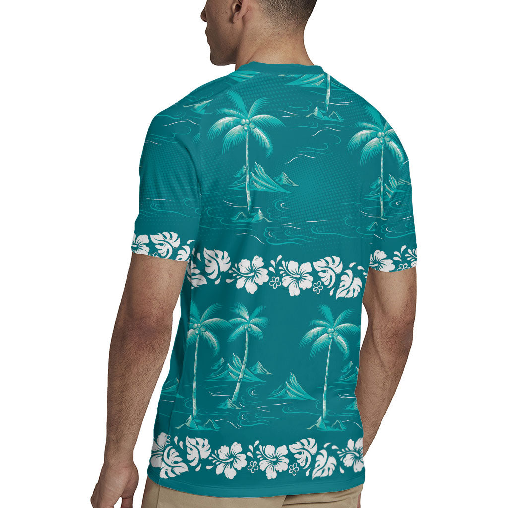 Cyan Hawaii Palm Tree Hibiscus Rugby Jersey Fantasy Summer Vibe LT01 - Polynesian Pride