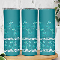 Cyan Hawaii Palm Tree Hibiscus Skinny Tumbler Fantasy Summer Vibe LT01 - Polynesian Pride