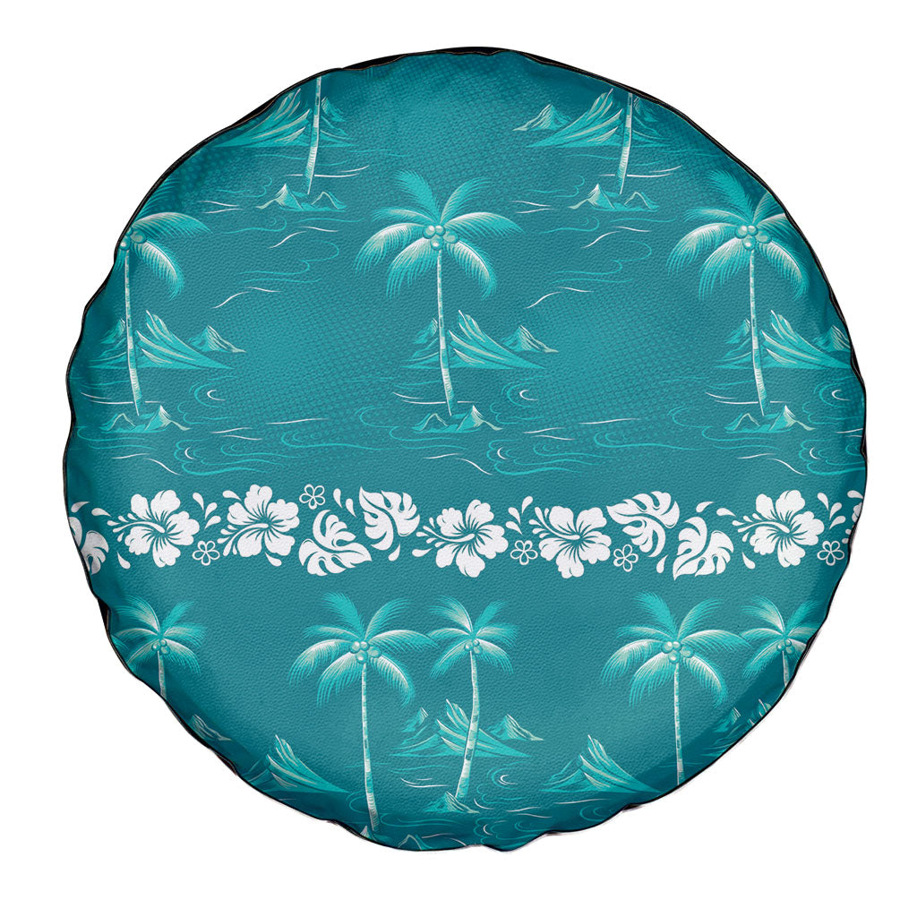 Cyan Hawaii Palm Tree Hibiscus Spare Tire Cover Fantasy Summer Vibe LT01 - Polynesian Pride