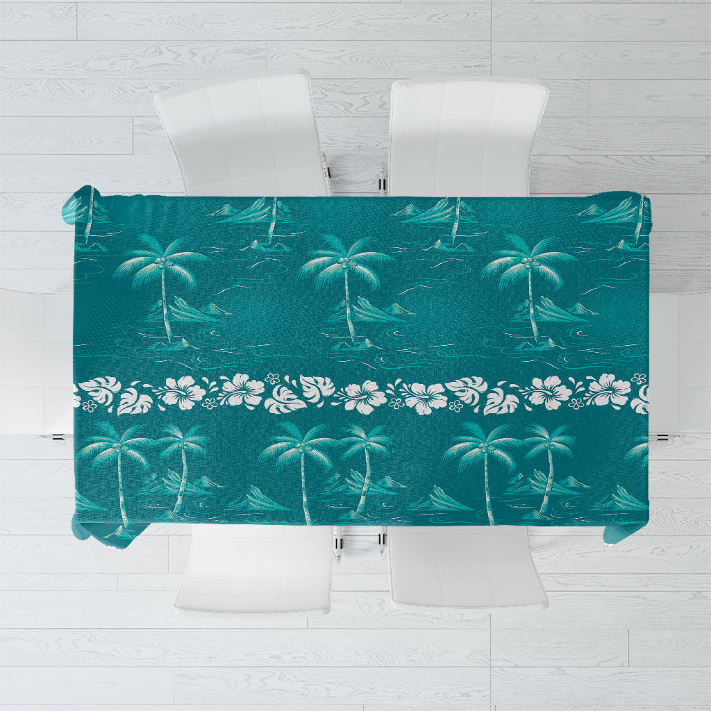 Cyan Hawaii Palm Tree Hibiscus Tablecloth Fantasy Summer Vibe LT01 Cyan - Polynesian Pride