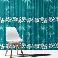 Cyan Hawaii Palm Tree Hibiscus Window Curtain Fantasy Summer Vibe LT01 - Polynesian Pride