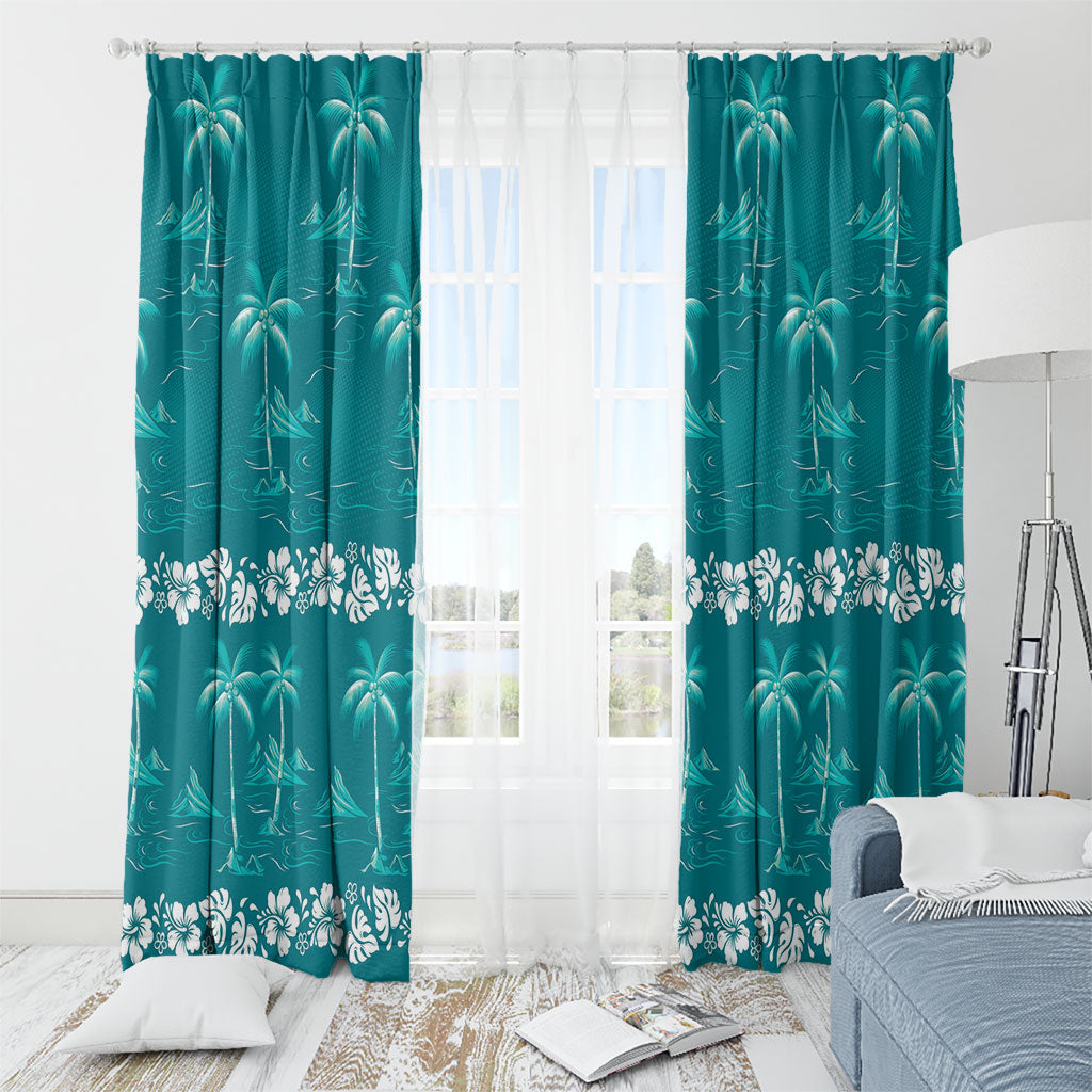 Cyan Hawaii Palm Tree Hibiscus Window Curtain Fantasy Summer Vibe LT01 - Polynesian Pride