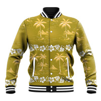 Yellow Hawaii Palm Tree Hibiscus Baseball Jacket Fantasy Summer Vibe