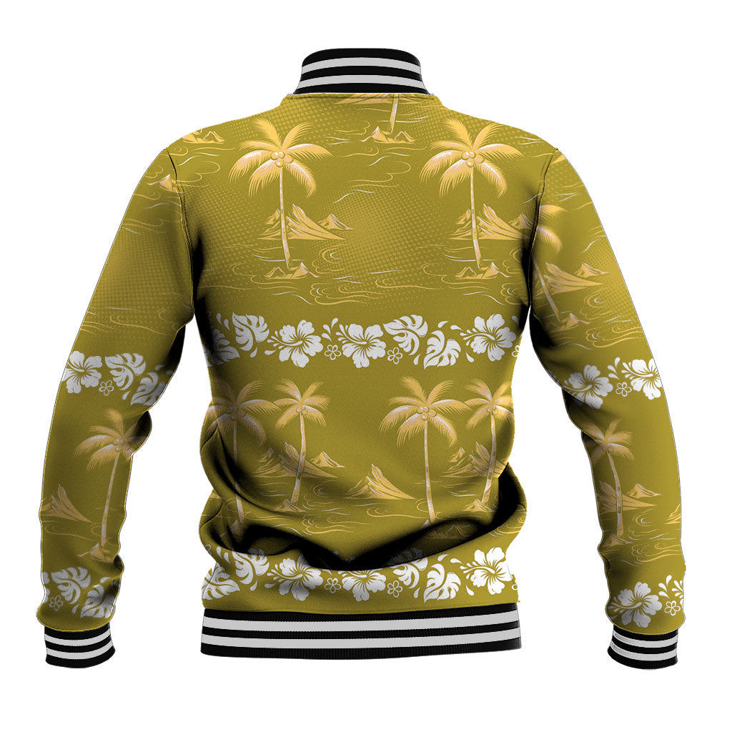 Yellow Hawaii Palm Tree Hibiscus Baseball Jacket Fantasy Summer Vibe